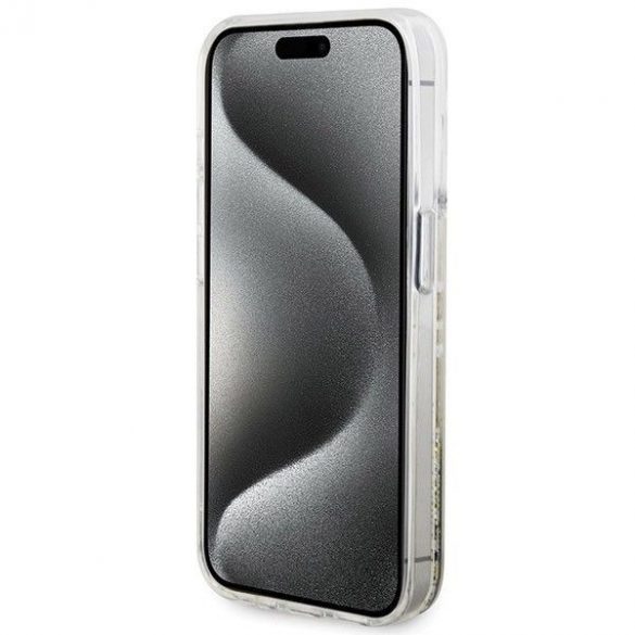 Husă originală GUESS GUHCP15LLFCSEGT pentru iPhone 15 Pro (bengi aurii cu sclipici lichid / transparent)