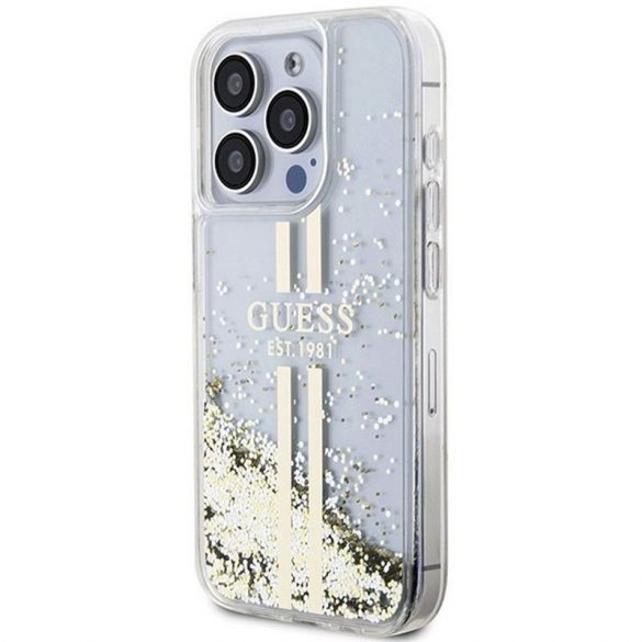 Husă originală GUESS GUHCP15XLFCSEGT pentru iPhone 15 Pro Max (benzi aurii cu sclipici lichid/transparente)