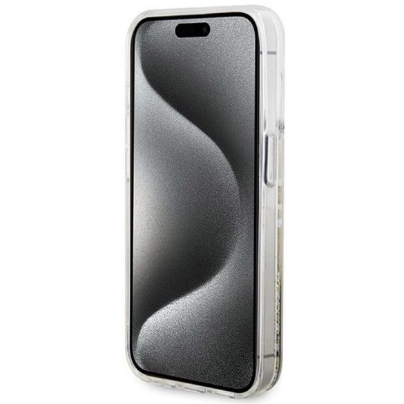 Husă originală GUESS GUHCP15XLFCSEGT pentru iPhone 15 Pro Max (benzi aurii cu sclipici lichid/transparente)