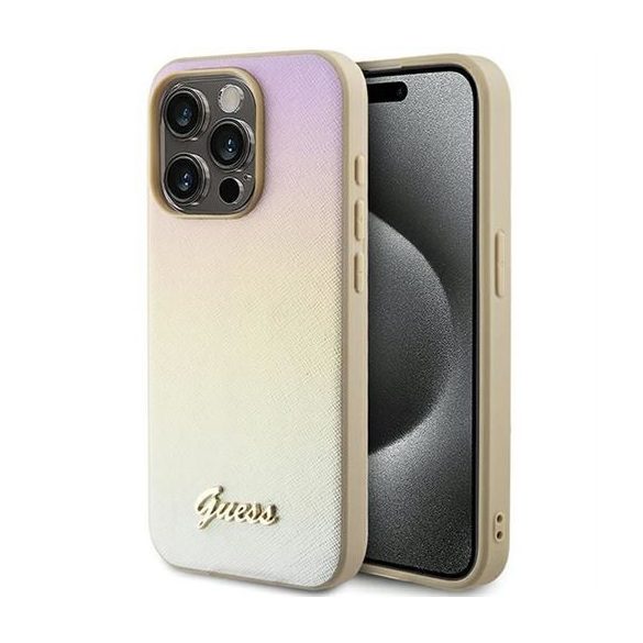 Husă GUESS pentru IPHONE 15 Pro GUHCP15LPSAIRSD (Saffiano Iridescent Script) auriu