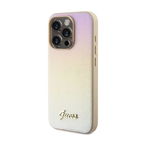 Husă GUESS pentru IPHONE 15 Pro GUHCP15LPSAIRSD (Saffiano Iridescent Script) auriu