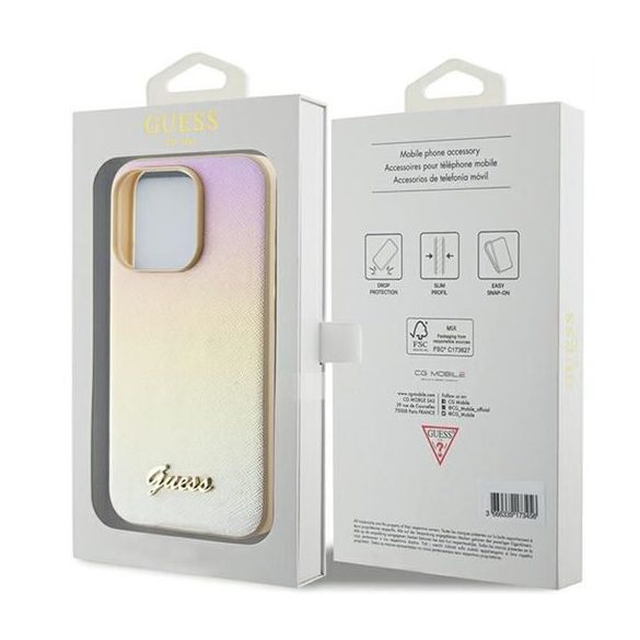 Husă GUESS pentru IPHONE 15 Pro GUHCP15LPSAIRSD (Saffiano Iridescent Script) auriu