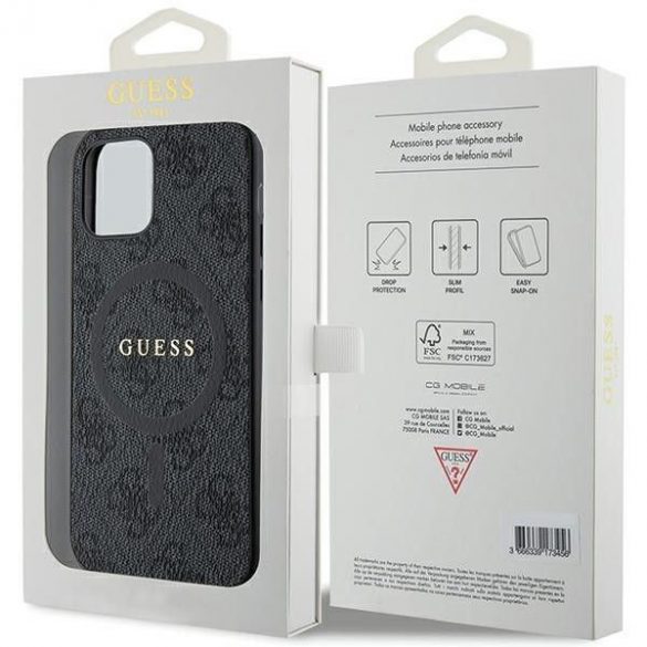 Husă originală GUESS GUHMP12MG4GFRK pentru iPhone 12/12 Pro (Magsafe / 4G Ring logo clasic / negru)