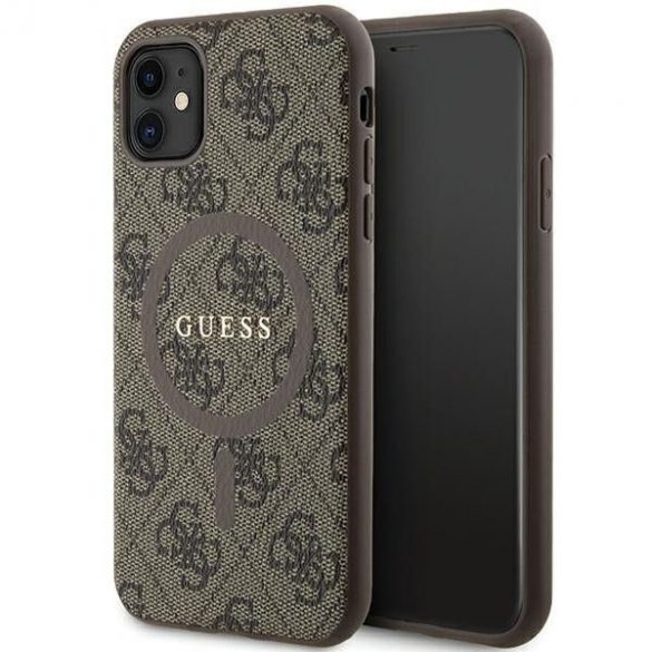 Husă originală GUESS GUHMN61G4GFRW pentru iPhone 11 (Magsafe / 4G Ring clasic logo / maro)