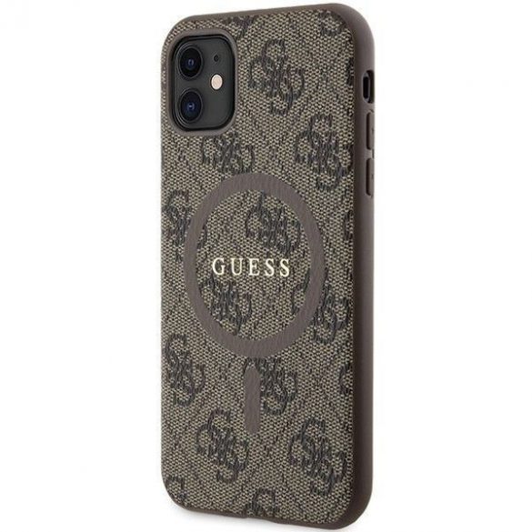 Husă originală GUESS GUHMN61G4GFRW pentru iPhone 11 (Magsafe / 4G Ring clasic logo / maro)