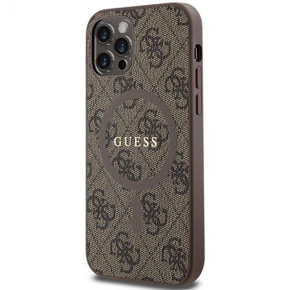 Husă originală GUESS GUHMP12MG4GFRW pentru iPhone 12/12 Pro (Magsafe / logo clasic 4G Ring / maro)