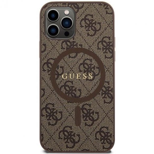 Husă originală GUESS GUHMP12MG4GFRW pentru iPhone 12/12 Pro (Magsafe / logo clasic 4G Ring / maro)