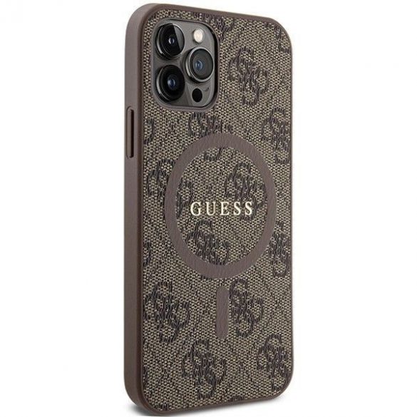 Husă originală GUESS GUHMP12MG4GFRW pentru iPhone 12/12 Pro (Magsafe / logo clasic 4G Ring / maro)