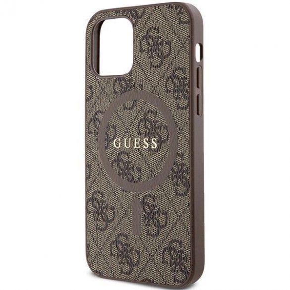 Husă originală GUESS GUHMP12MG4GFRW pentru iPhone 12/12 Pro (Magsafe / logo clasic 4G Ring / maro)