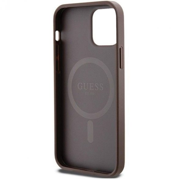 Husă originală GUESS GUHMP12MG4GFRW pentru iPhone 12/12 Pro (Magsafe / logo clasic 4G Ring / maro)