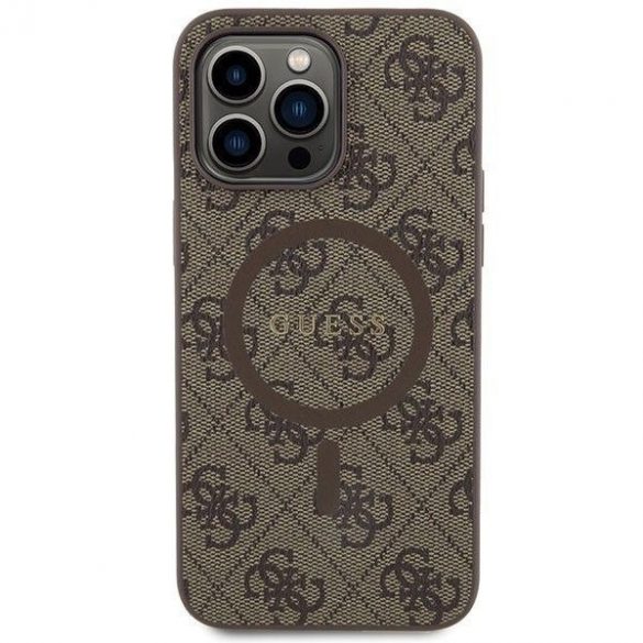 Husă originală GUESS GUHMP14LG4GFRW pentru iPhone 14 Pro (Magsafe / logo clasic 4G Ring / maro)