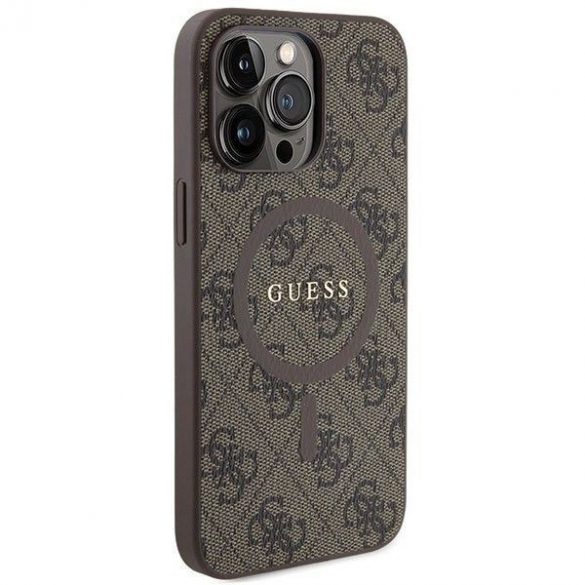 Husă originală GUESS GUHMP14LG4GFRW pentru iPhone 14 Pro (Magsafe / logo clasic 4G Ring / maro)