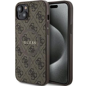 Husă originală GUESS GUHMP15SG4GFRW pentru iPhone 15 (Magsafe / 4G Ring clasic logo / maro)