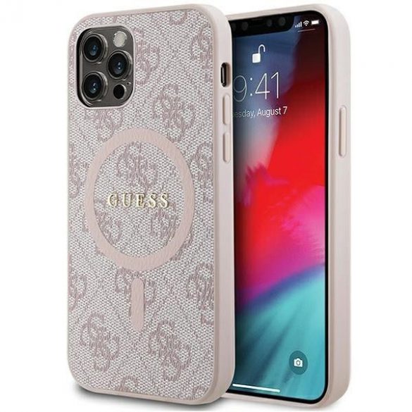 Husă originală GUESS GUHMP12MG4GFRP pentru iPhone 12/12 Pro (Magsafe / logo clasic 4G Ring / roz)