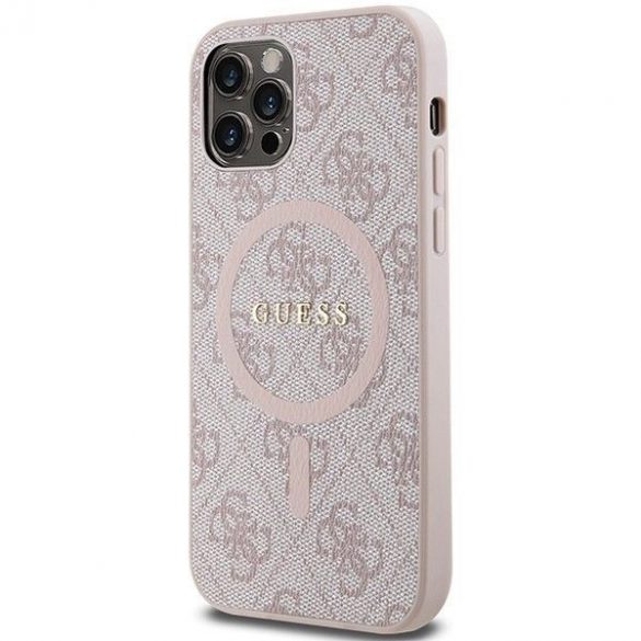 Husă originală GUESS GUHMP12MG4GFRP pentru iPhone 12/12 Pro (Magsafe / logo clasic 4G Ring / roz)