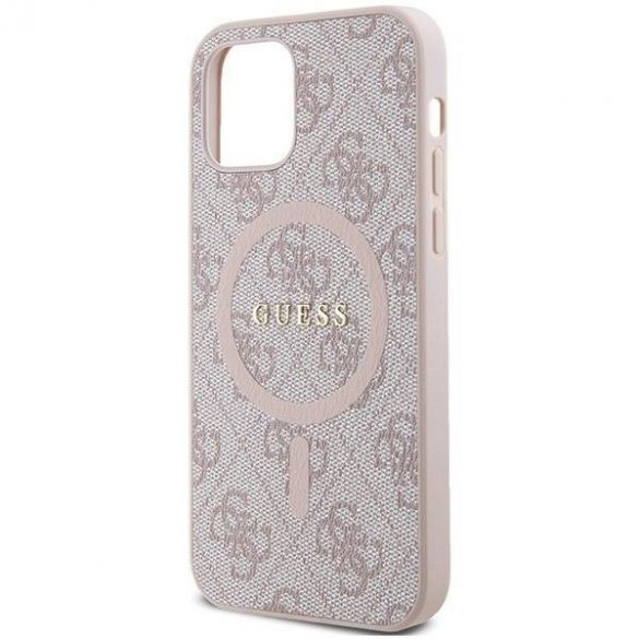 Husă originală GUESS GUHMP12MG4GFRP pentru iPhone 12/12 Pro (Magsafe / logo clasic 4G Ring / roz)