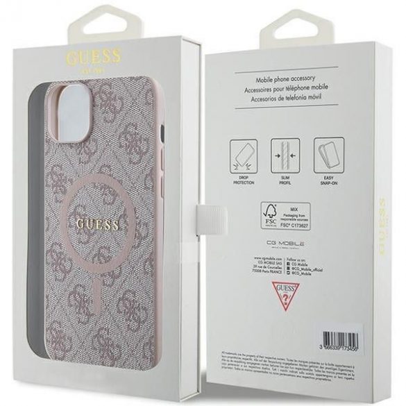 Husă originală GUESS GUHMP14SG4GFRP pentru iPhone 14 (Magsafe / 4G Ring clasic logo / roz)