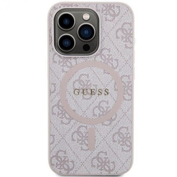 Husă originală GUESS GUHMP14LG4GFRP pentru iPhone 14 Pro (Magsafe / logo clasic 4G Ring / roz)