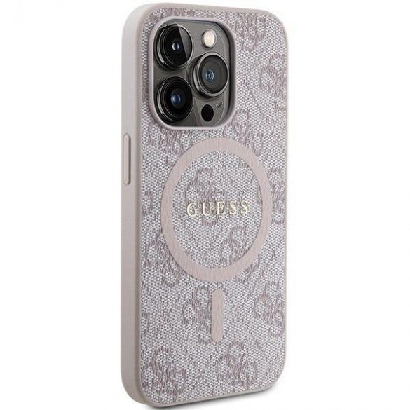 Husă originală GUESS GUHMP14LG4GFRP pentru iPhone 14 Pro (Magsafe / logo clasic 4G Ring / roz)