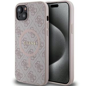 Husă originală GUESS GUHMP15MG4GFRP pentru iPhone 15 Plus (Magsafe / logo clasic 4G Ring / roz)