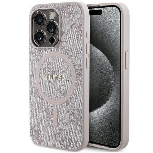 Husă originală GUESS GUHMP15LG4GFRP pentru iPhone 15 Pro (Magsafe / logo clasic 4G Ring / roz)