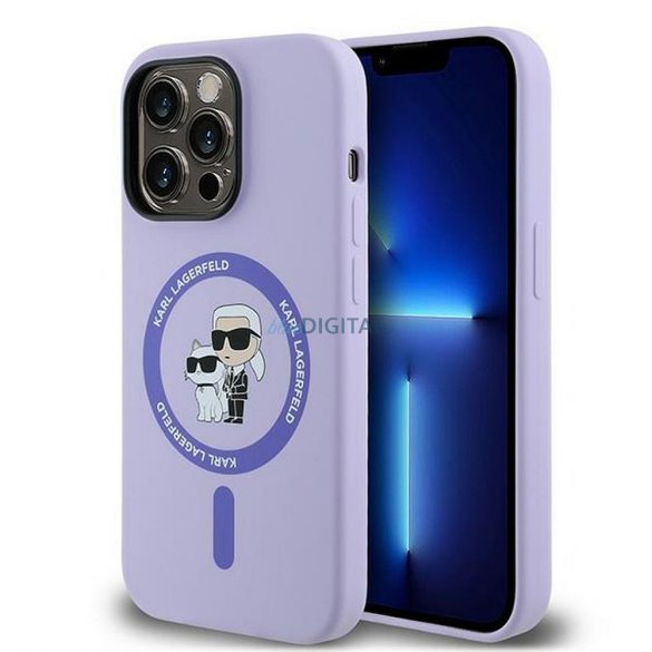 Karl Lagerfeld KLHMP14LSCMKCRHU Silicon KC Body Ring Carcasă compatibilă MagSafe pentru iPhone 14 Pro - violet