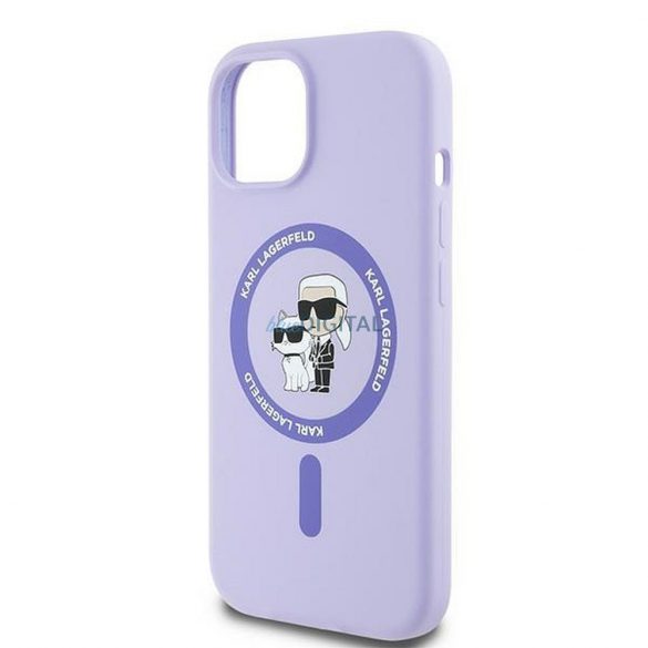 Karl Lagerfeld KLHMP15SSCMCMKCRHU Silicon KC Body Ring Carcasă compatibilă MagSafe pentru iPhone 15 - violet