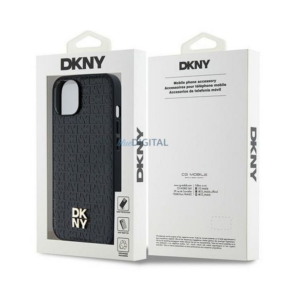 Husă DKNY pentru IPHONE 14 compatibilă cu MagSafe DKHMP14SPSHRPSK (DKNY HC MagSafe Pu Repeat Pattern W/Stack Logo) neagră