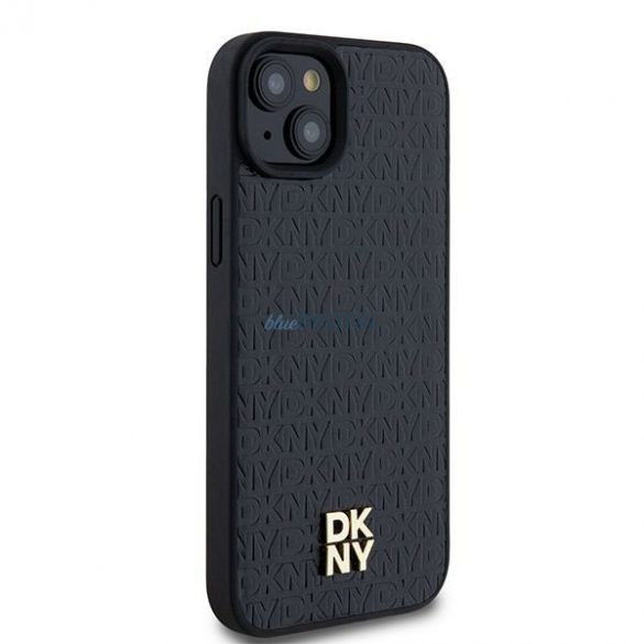 Husă DKNY pentru IPHONE 15 compatibilă cu MagSafe DKHMP15SPSHRPSK (DKNY HC MagSafe Pu Repeat Pattern W/Stack Logo) neagră