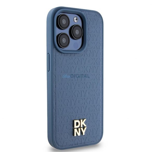 Husă DKNY pentru IPHONE 15 Pro compatibilă cu MagSafe DKHMP15LPSHRPSB (DKNY HC MagSafe Pu Repeat Pattern W/Stack Logo) albastru