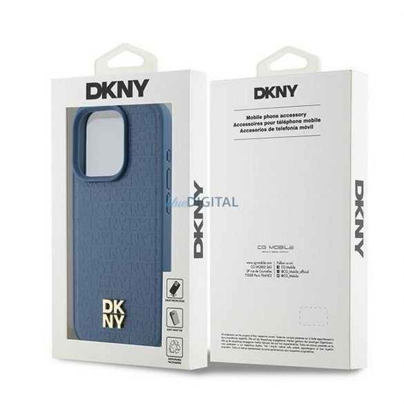 Husă DKNY pentru IPHONE 15 Pro compatibilă cu MagSafe DKHMP15LPSHRPSB (DKNY HC MagSafe Pu Repeat Pattern W/Stack Logo) albastru