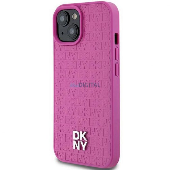 Husă DKNY pentru IPHONE 15 compatibilă cu MagSafe DKHMP15SPSHRPSP (DKNY HC MagSafe Pu Repeat Pattern W/Stack Logo) roz