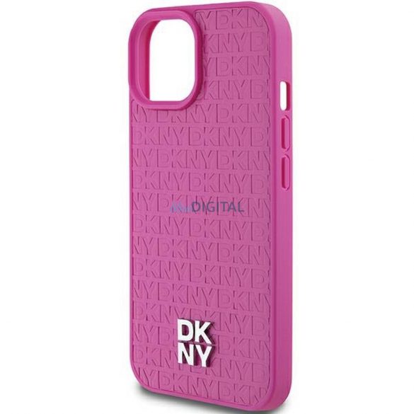 Husă DKNY pentru IPHONE 15 compatibilă cu MagSafe DKHMP15SPSHRPSP (DKNY HC MagSafe Pu Repeat Pattern W/Stack Logo) roz