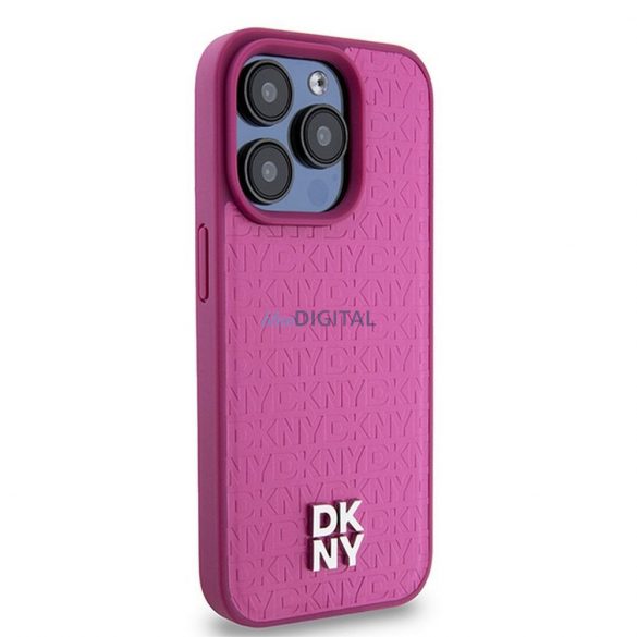 Husă DKNY pentru IPHONE 15 Pro compatibilă cu MagSafe DKHMP15LPSHRPSP (DKNY HC MagSafe Pu Repeat Pattern W/Stack Logo) roz