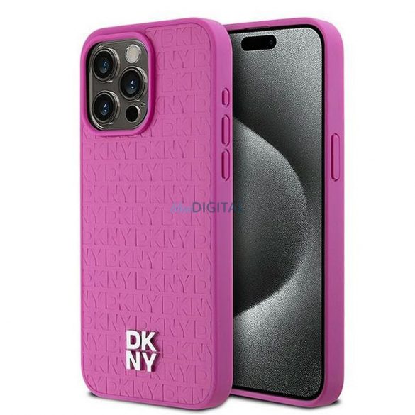 Husă DKNY pentru IPHONE 15 Pro Max compatibilă cu MagSafe DKHMP15XPSHRPSP (DKNY HC MagSafe Pu Repeat Pattern W/Stack Logo) roz