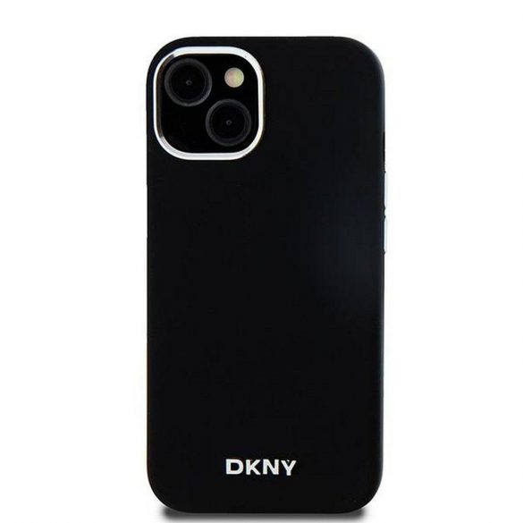 Husă DKNY pentru IPHONE 15 compatibilă cu MagSafe DKHMP15SSMCHLK (DKNY HC MagSafe silicon cu sigla metalică orizontală) neagră