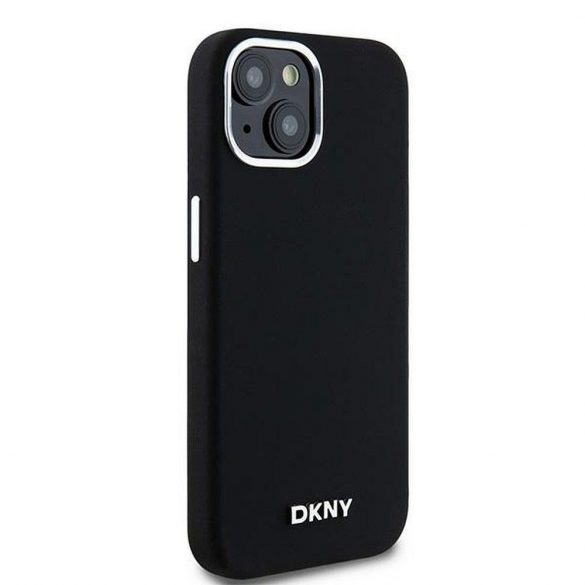 Husă DKNY pentru IPHONE 15 compatibilă cu MagSafe DKHMP15SSMCHLK (DKNY HC MagSafe silicon cu sigla metalică orizontală) neagră