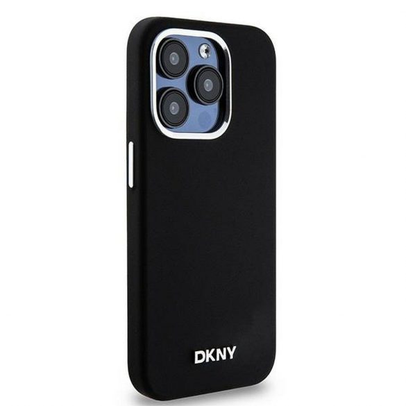 Husă DKNY pentru IPHONE 15 Pro compatibilă cu MagSafe DKHMP15LSMCHLK (DKNY HC MagSafe silicon cu sigla metalică orizontală) neagră