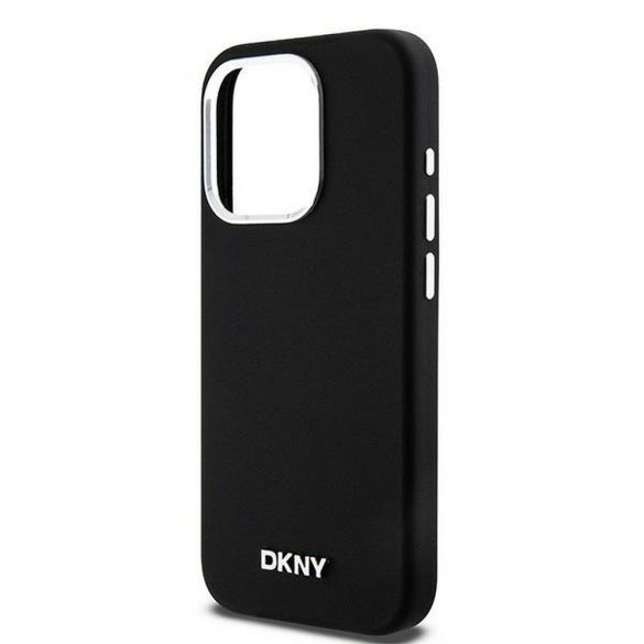 Husă DKNY pentru IPHONE 15 Pro compatibilă cu MagSafe DKHMP15LSMCHLK (DKNY HC MagSafe silicon cu sigla metalică orizontală) neagră