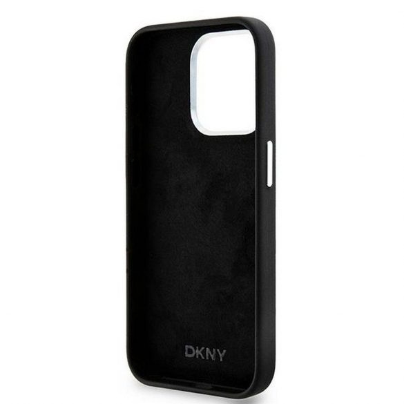 Husă DKNY pentru IPHONE 15 Pro compatibilă cu MagSafe DKHMP15LSMCHLK (DKNY HC MagSafe silicon cu sigla metalică orizontală) neagră