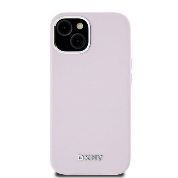 Husă DKNY pentru IPHONE 15 Plus compatibilă cu MagSafe DKHMP15MSMCHLP (DKNY HC MagSafe silicon cu logo metalizat orizontal) roz