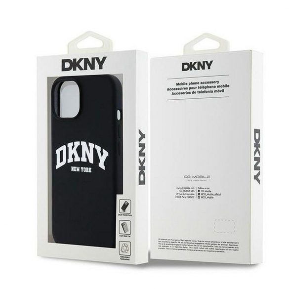 Husă DKNY pentru IPHONE 14 compatibilă cu MagSafe DKHMP14SSNYACH (DKNY HC MagSafe Silicone W/White Arch Logo) neagră