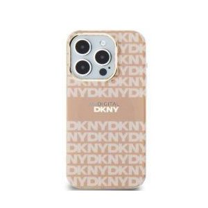 Husă DKNY pentru IPHONE 14 compatibilă cu MagSafe DKHMP14SHHRSEP (DKNY HC MagSafe PC TPU Repeat Texture Pattern W/ Stripe) roz