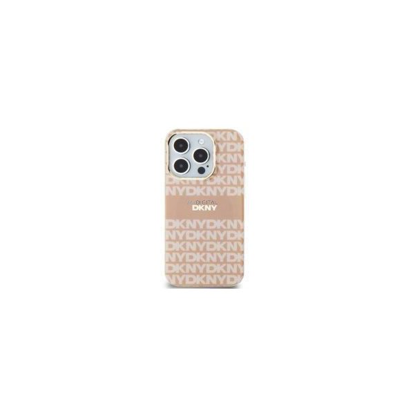 Husă DKNY pentru IPHONE 14 compatibilă cu MagSafe DKHMP14SHHRSEP (DKNY HC MagSafe PC TPU Repeat Texture Pattern W/ Stripe) roz