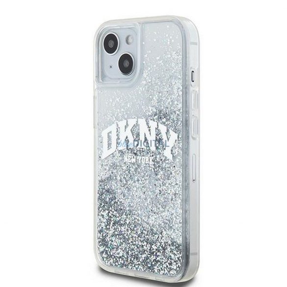 Husă DKNY pentru IPHONE 15 DKHCP15SLBNAET (DKNY HC Liquid Glitters W/Arch Logo) albă