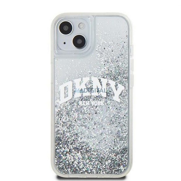 Husă DKNY pentru IPHONE 15 DKHCP15SLBNAET (DKNY HC Liquid Glitters W/Arch Logo) albă