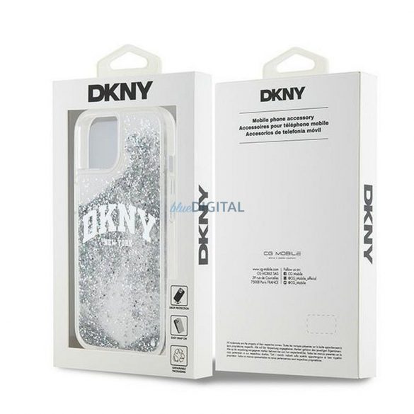 Husă DKNY pentru IPHONE 15 DKHCP15SLBNAET (DKNY HC Liquid Glitters W/Arch Logo) albă