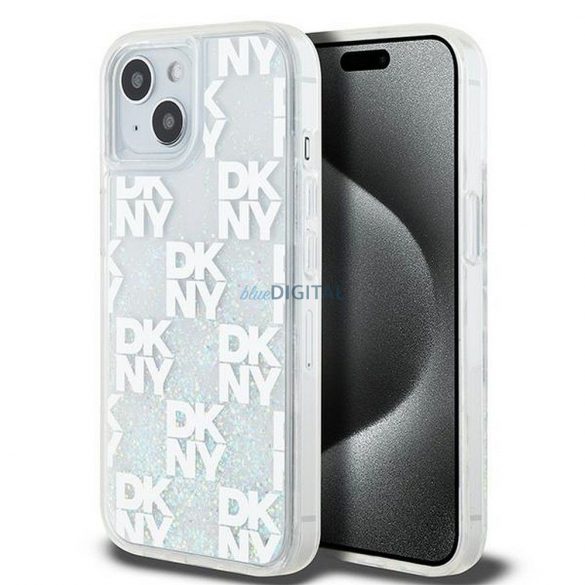 Husă DKNY pentru IPHONE 15 DKHCP15SLCPEPT (DKNY HC Liquid Glitters W/Checkered Pattern) albă