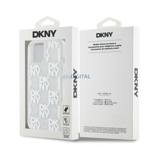 Husă DKNY pentru IPHONE 15 DKHCP15SLCPEPT (DKNY HC Liquid Glitters W/Checkered Pattern) albă