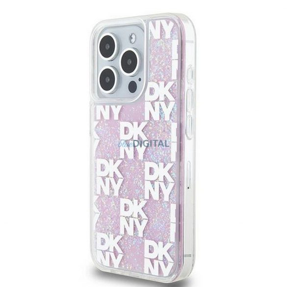 Husă DKNY pentru IPHONE 15 Pro DKHCP15LLCPEPP (DKNY HC Liquid Glitters W/Checkered Pattern) roz